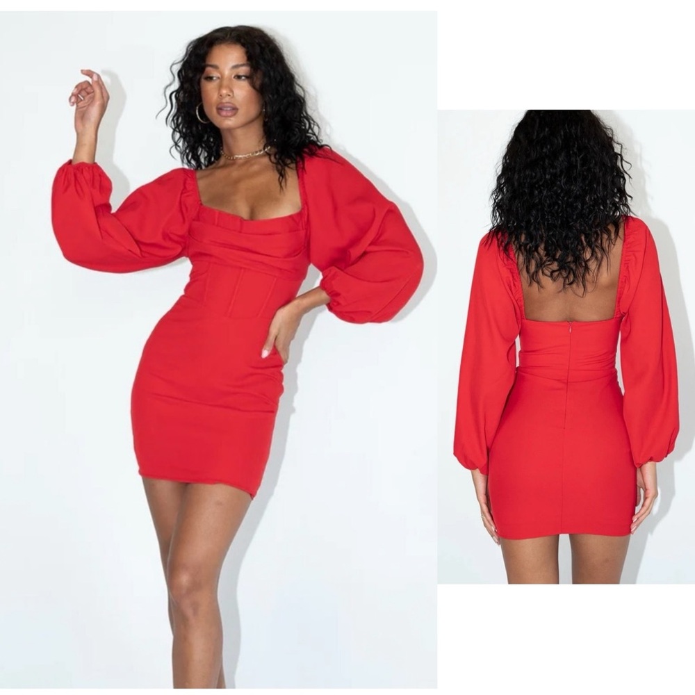 Princess Polly‎ Lillie mini dress bubble sleeve red festive holiday women’s 4